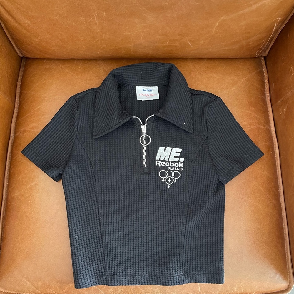 Melody Ehsani cropped waffle fabric polo w a quarter zip